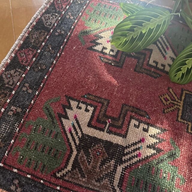 48×102 深みある赤茶色×グレイ メダリオン トルコヴィンテージラグ