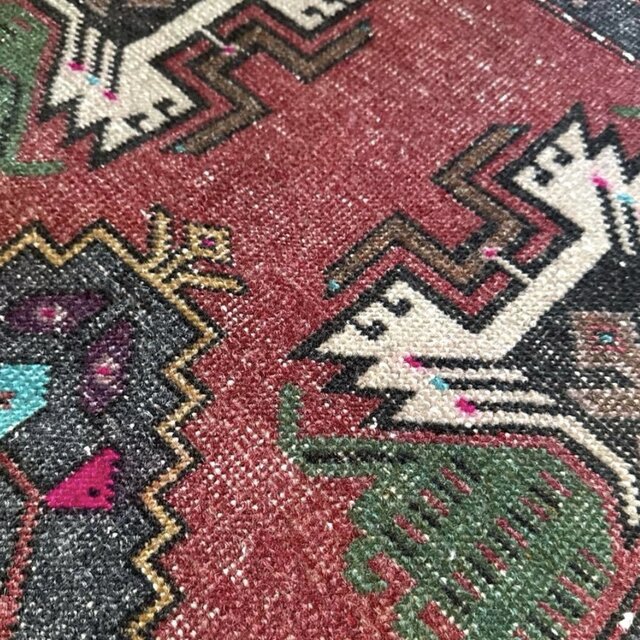 48×102 深みある赤茶色×グレイ メダリオン トルコヴィンテージラグ