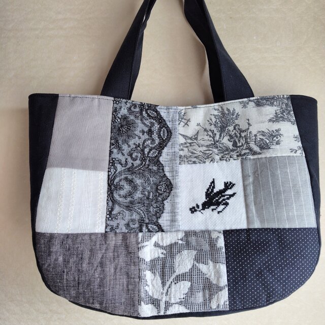 アンティークレース*パッチワーク*トートバッグ*小鳥 | iichi 日々の