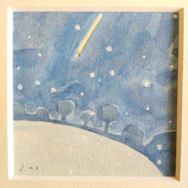 牡丹雪の降る夜に」 原画イラスト 水彩 ※木製額縁入り インテリア