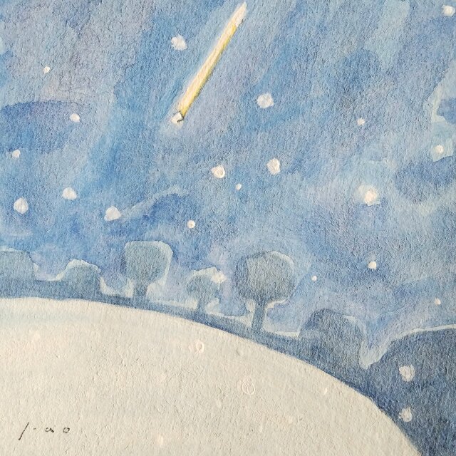 一点物】原画「牡丹雪の降る夜に」※木製額縁入り（18㎝角）・水彩