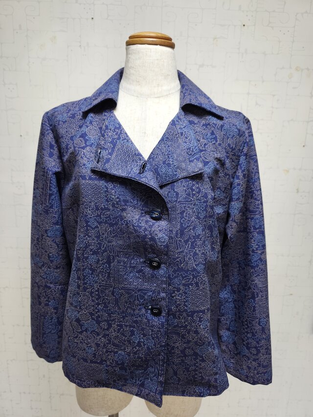 着物　リメイク　正絹紬　ジャケット　ノーカラー　シャツジャケット 着物 リメイク 正絹紬 ジャケット ノーカラー シャツジャケット 着物