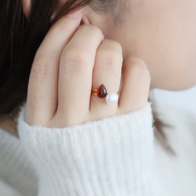 深紅のガーネット×淡水パール リング2点セット | iichi 日々の暮らしを