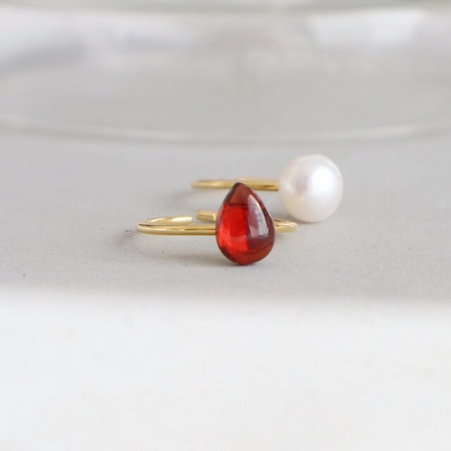 深紅のガーネット×淡水パール リング2点セット | iichi 日々の暮らしを