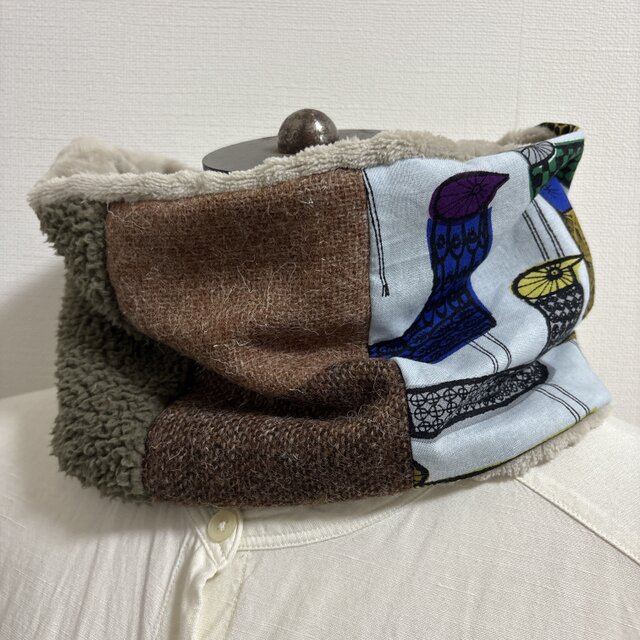 ハンドメイド☆ネックウォーマーミナペルホネンニットパッチワークファ