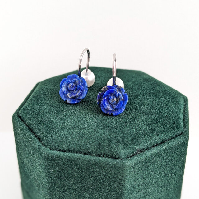 SUS316ピアス[Lapis lazuli rose/Silver]サージカルステンレス 薔薇