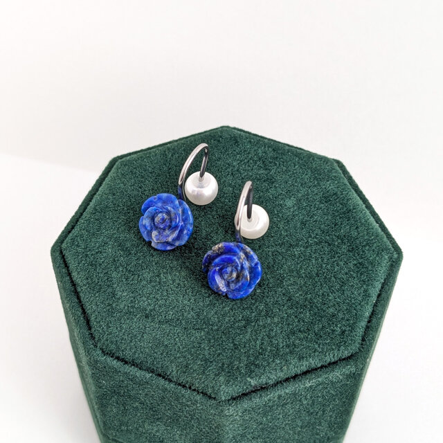 SUS316ピアス[Lapis lazuli rose/Silver]サージカルステンレス 薔薇