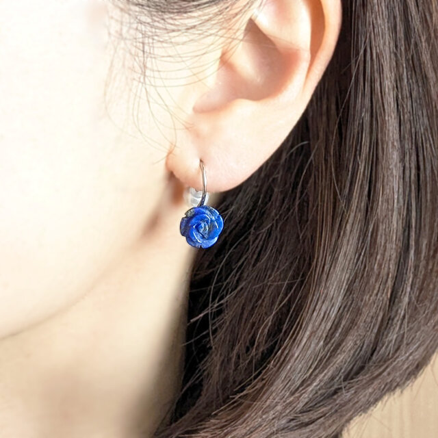 SUS316ピアス[Lapis lazuli rose/Silver]サージカルステンレス 薔薇