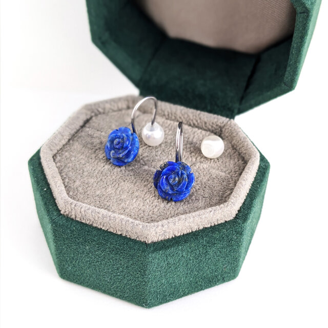 SUS316ピアス[Lapis lazuli rose/Silver]サージカルステンレス 薔薇
