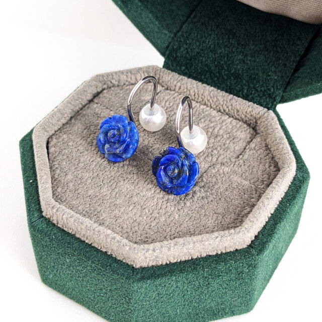 SUS316ピアス[Lapis lazuli rose/Silver]サージカルステンレス 薔薇