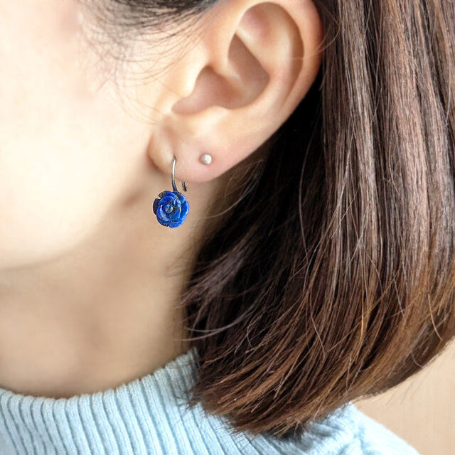 SUS316ピアス[Lapis lazuli rose/Silver]サージカルステンレス 薔薇