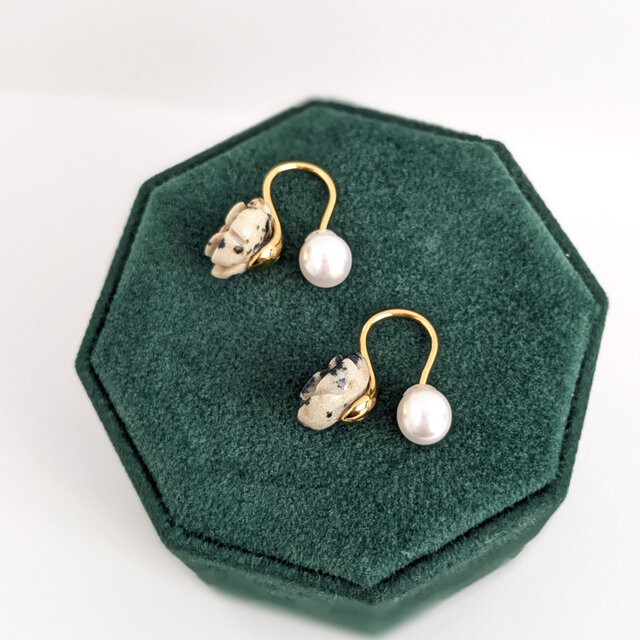 SUS316ピアス[Dalmatian jasper rose/Gold]サージカルステンレス 薔薇