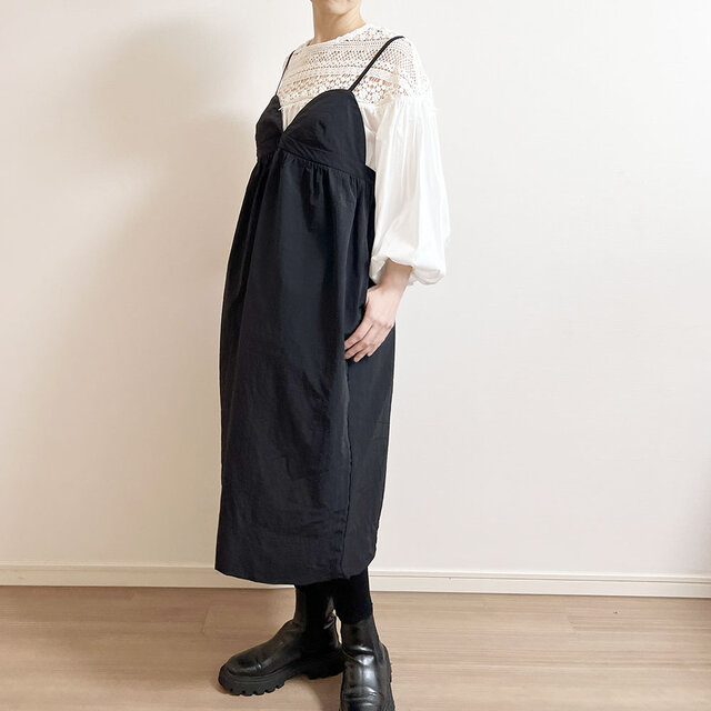 選べるサイズ・レングス ナイロンキャミソールワンピース（ブラック