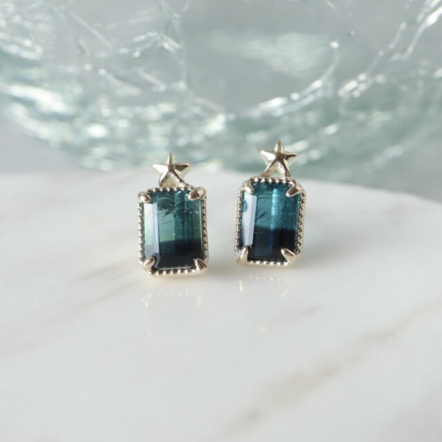 【0813】ピアス バイカラートルマリン※高品質 夜空色 バイカラートルマリン ピアス / K10YG【1点限り】 | iichi 日々