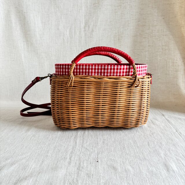 受注製作】ラタン（籐）の手編みカゴポシェット/ちょっとそこまで かご