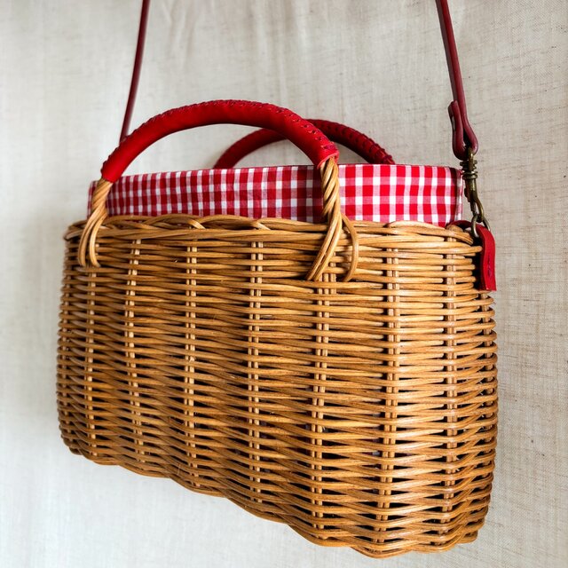 受注製作】ラタン（籐）の手編みカゴポシェット/ちょっとそこまで かご