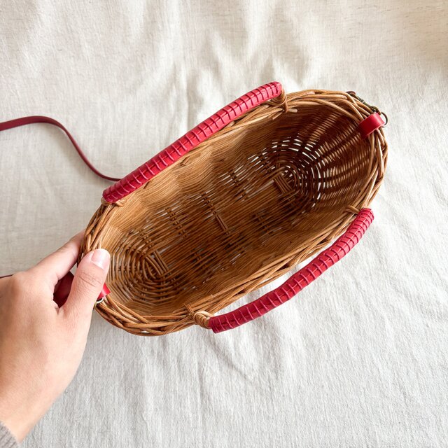 受注製作】ラタン（籐）の手編みカゴポシェット/ちょっとそこまで かご