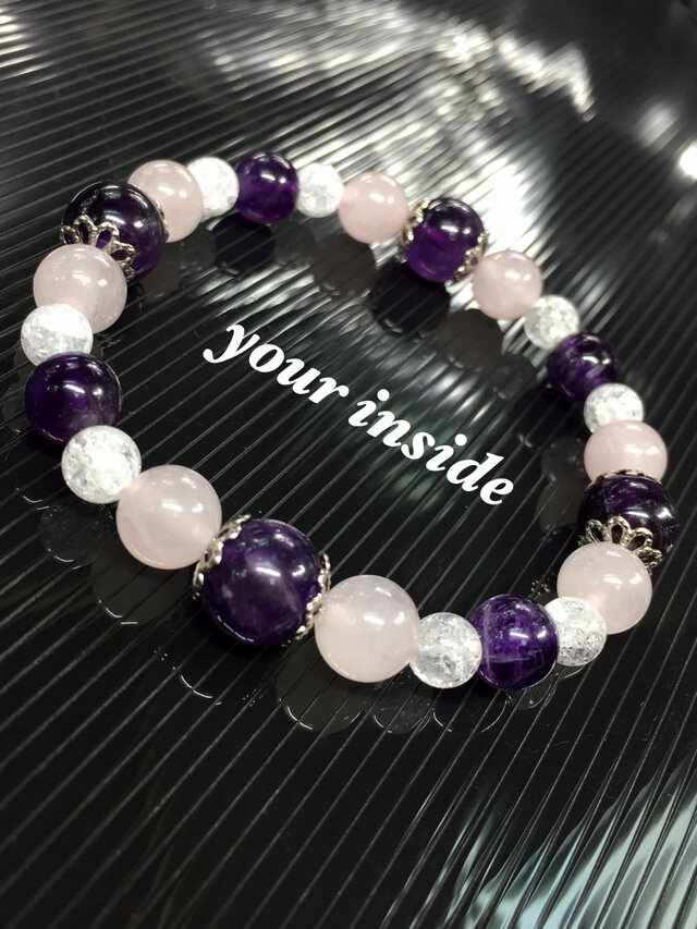 アメジスト ローズクォーツ デザイン 天然石ブレスレット | iichi 日々