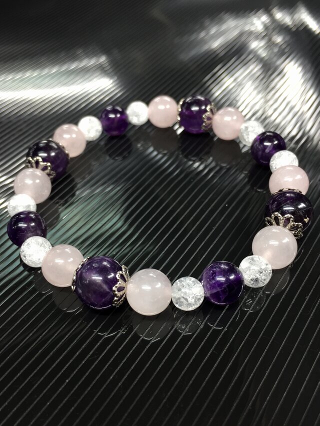 アメジスト ローズクォーツ デザイン 天然石ブレスレット | iichi 日々