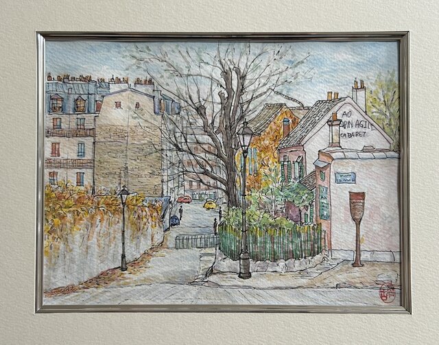 秋のモンマルトル(フランス、パリ、透明水彩、原画、額付き） | iichi