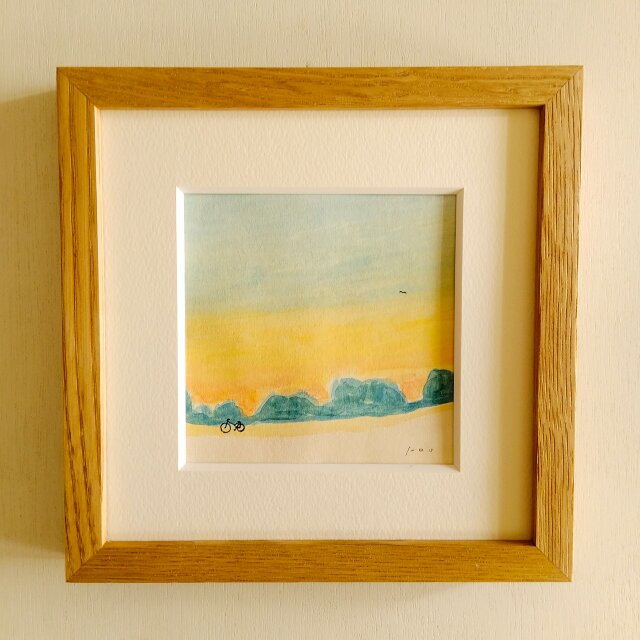 夕暮れ帰り道」 原画イラスト 水彩 ※木製額縁入り 一点物 インテリア