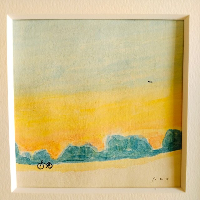 夕暮れ帰り道」 原画イラスト 水彩 ※木製額縁入り 一点物 インテリア