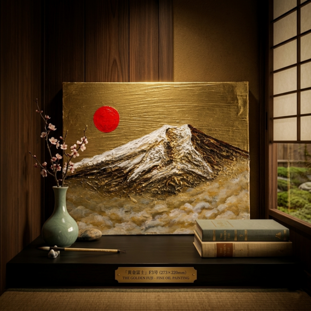 黄金富士】金運・運気上昇を願う 贅沢な純金色彩の油彩画｜開運 富士山