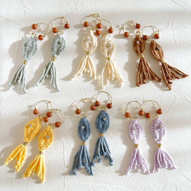 マクラメお魚フープピアス｜釣り好き・海モチーフ・魚・アクセサリー