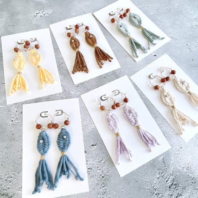マクラメお魚フープピアス｜釣り好き・海モチーフ・魚・アクセサリー