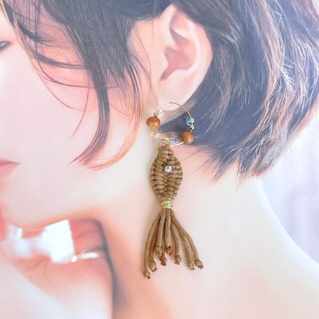 マクラメお魚フープピアス｜釣り好き・海モチーフ・魚・アクセサリー