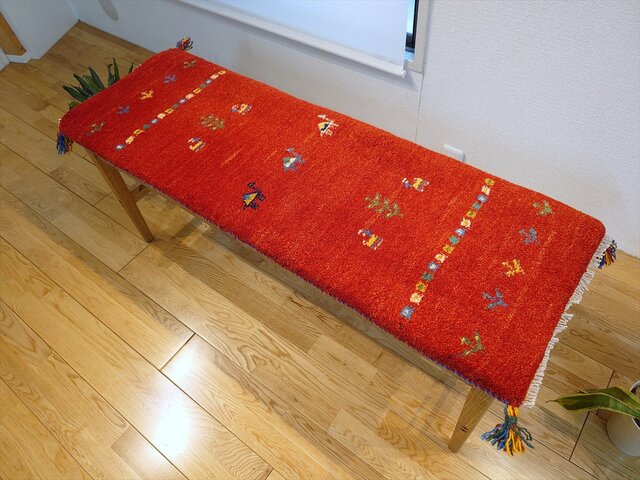 ペルシャ ギャッベ ミニランナー ラグ 118x40cm 茜色 ラクダ 花 ヤギ