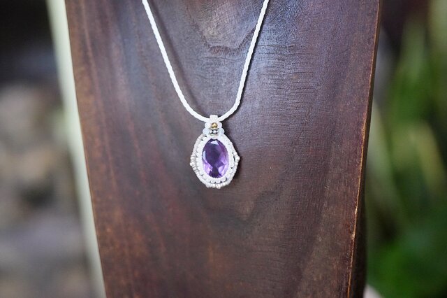 宝石☆紫水晶☆ファセットカット アメジスト マクラメネックレス 1875