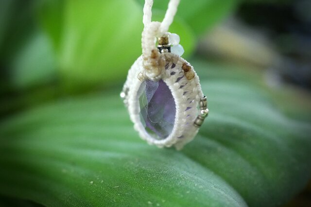 宝石☆紫水晶☆ファセットカット アメジスト マクラメネックレス 1875