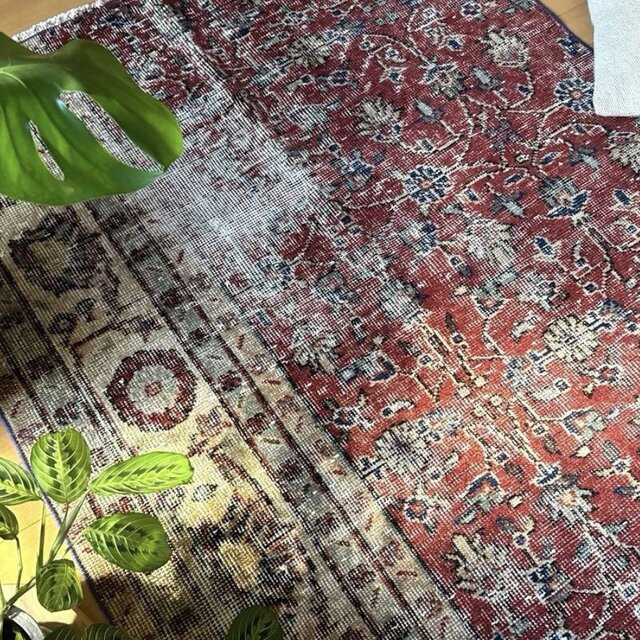 94×209 アンティークカラー　ボタニカル柄　擦れ　トルコヴィンテージラグ 94×209 アンティークカラー ボタニカル柄 擦れ トルコヴィンテージラグ