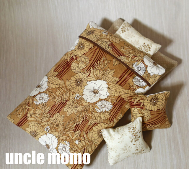 ドール用枕＆掛・敷布団セット シングル用（厚）カフェオレ（ベージュ