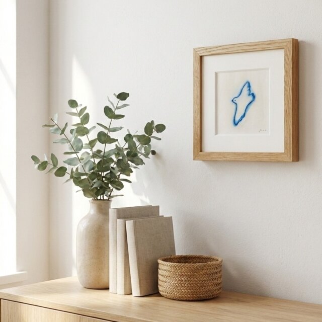 鳥∣ドローイング」原画 ※木製額縁入り（18㎝角）一点物 水彩 イラスト