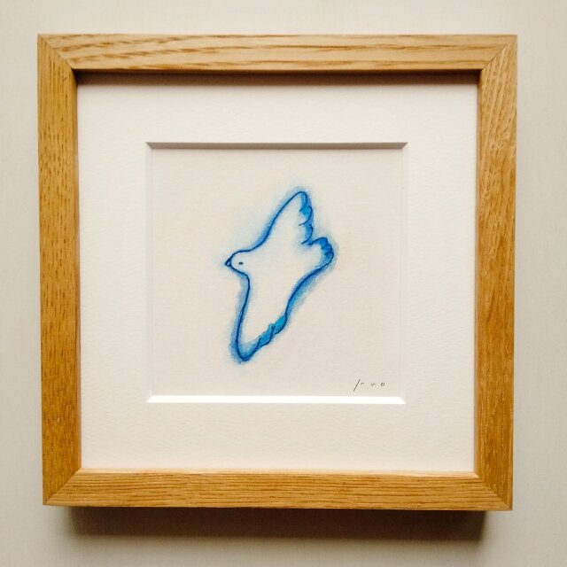 鳥∣ドローイング」原画 ※木製額縁入り（18㎝角）一点物 水彩 イラスト