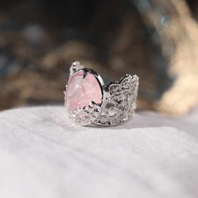 モルガナイト　silverリング 一点もの】レース模様リング（Silver×モルガナイト） | iichi 日々の