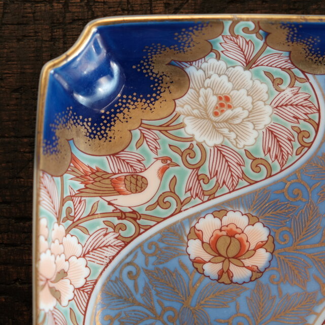 高級和食器 色絵 金彩 矢羽根文 長皿 板皿 12客 共箱 ゴージャスな色彩◇有田焼 深川製磁 花鳥文色絵金彩正方皿 和食器 高級