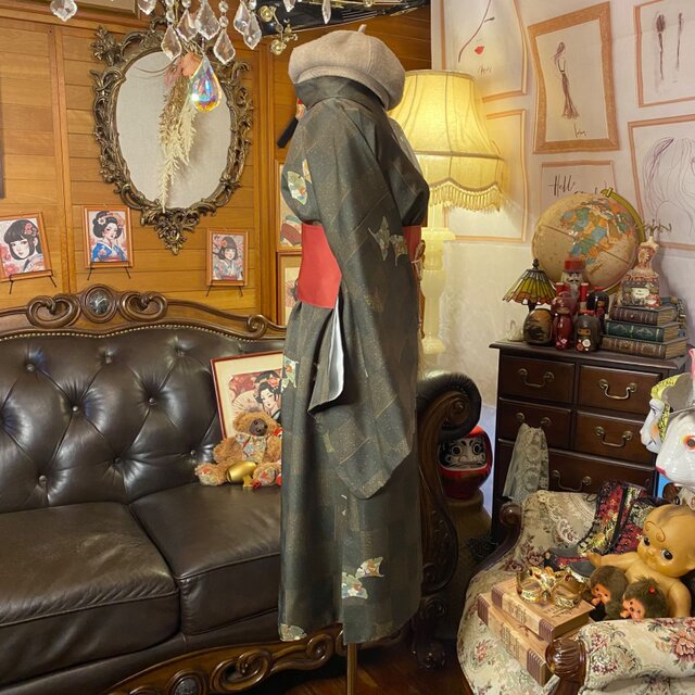 着物リメイク ワンピース ドレス 洗える 化繊 名古屋帯サッシュベルト