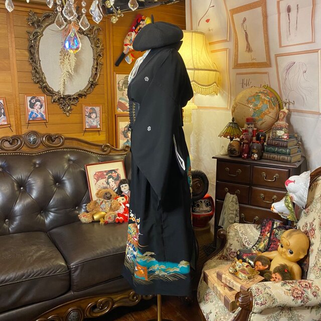 黒留袖 単衣 着物 リメイク ワンピース セミロング ドレス 和洋折衷