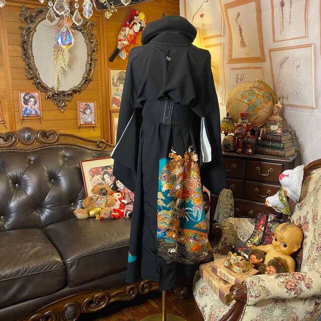 黒留袖 単衣 着物 リメイク ワンピース セミロング ドレス 和洋折衷