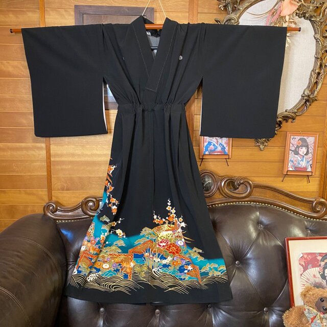 黒留袖 単衣 着物 リメイク ワンピース セミロング ドレス 和洋折衷