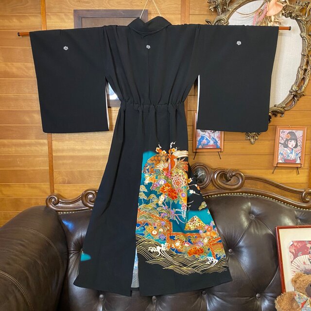 黒留袖 単衣 着物 リメイク ワンピース セミロング ドレス 和洋折衷