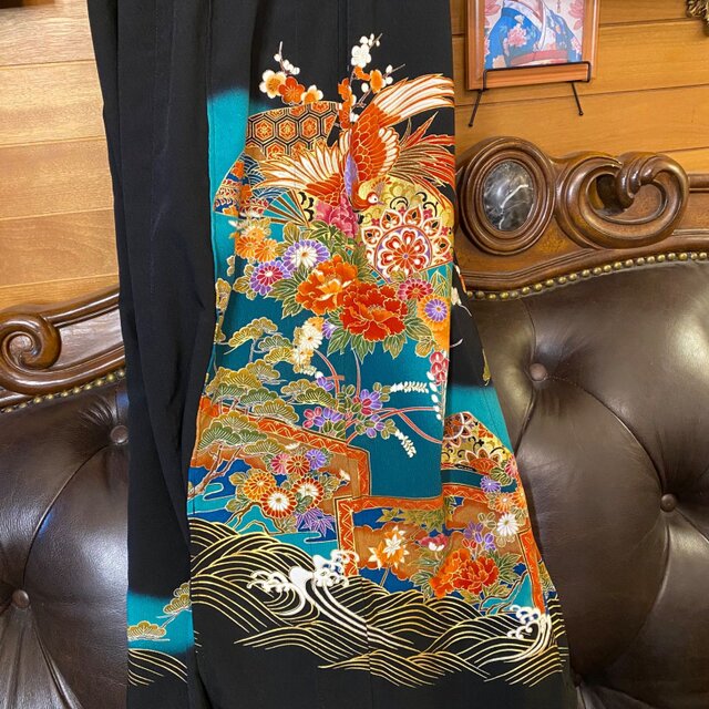 黒留袖 単衣 着物 リメイク ワンピース セミロング ドレス 和洋折衷