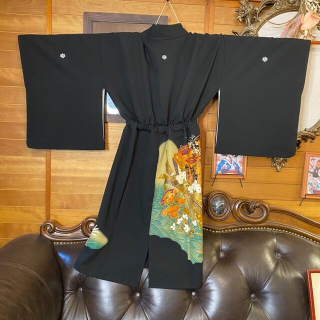 黒留袖 着物 リメイク ワンピース ドレス ミニミディ 和洋折衷 洗える