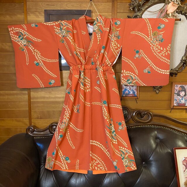 着物リメイク ワンピース ドレス 洗える 化繊 帯サッシュベルト 和洋