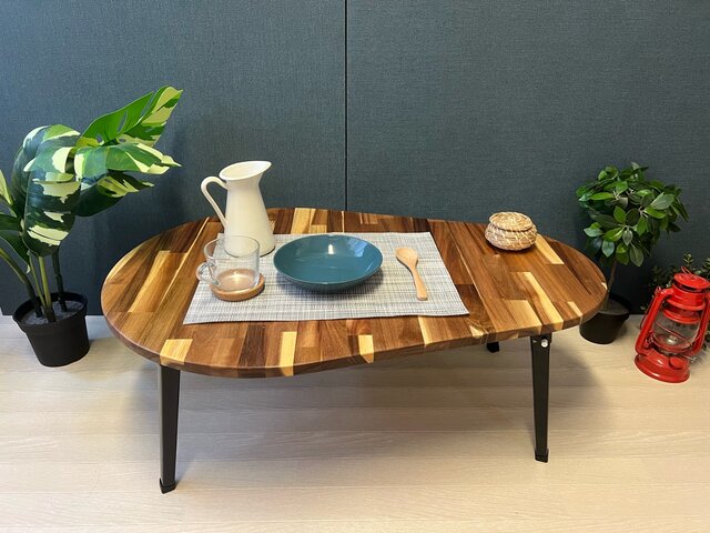 送料無料】 ローテーブル だるま形 90cm 60cm アカシア 折りたたみ脚