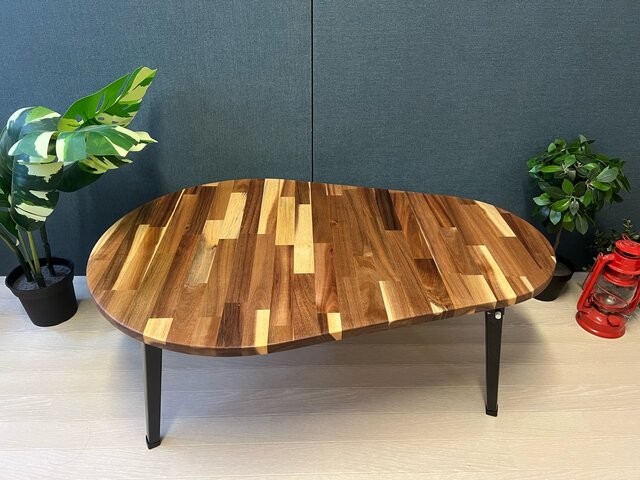 送料無料】 ローテーブル だるま形 90cm 60cm アカシア 折りたたみ脚