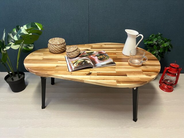 送料無料】 ローテーブル だるま形 90cm 60cm アカシア 折りたたみ脚